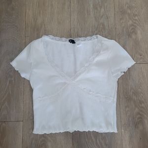 white lace cropped shirt